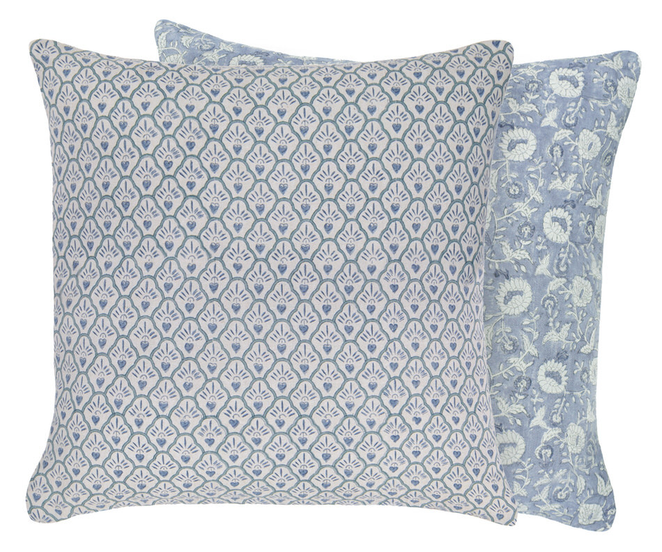 Blue Samara Scallop Blockprint Cushion