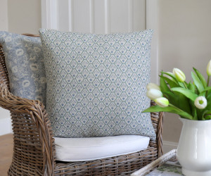 Blue Samara Scallop Blockprint Cushion