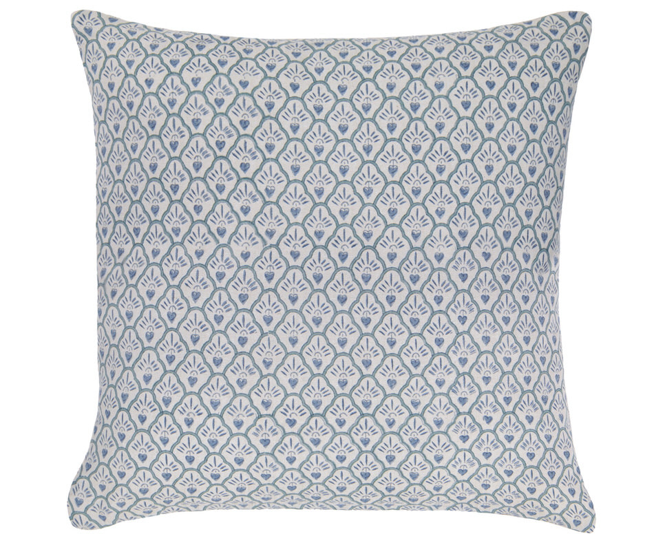 Blue Samara Scallop Blockprint Cushion