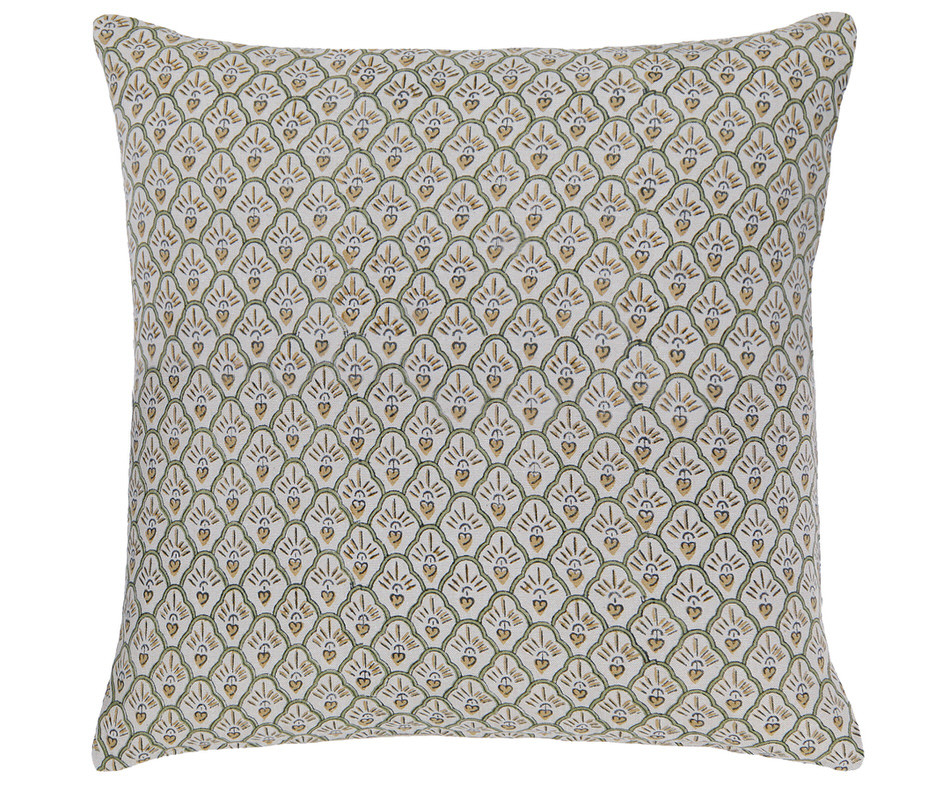 Green Samara Scallop Blockprint Cushion