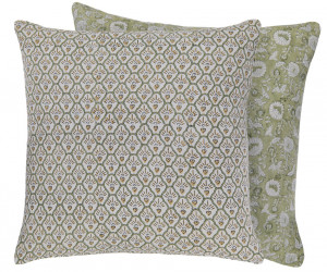 Green Samara Scallop Blockprint Cushion