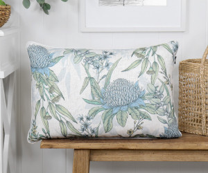 White Mirella Blue Waratahs Cushion 40x60cm