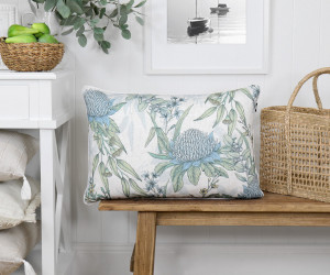 White Mirella Blue Waratahs Cushion 40x60cm