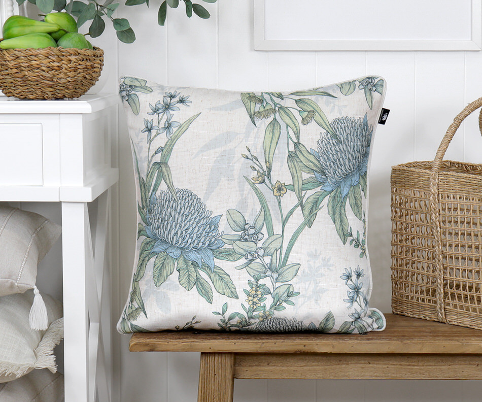 White Mirella Blue Waratahs Cushion 50cm