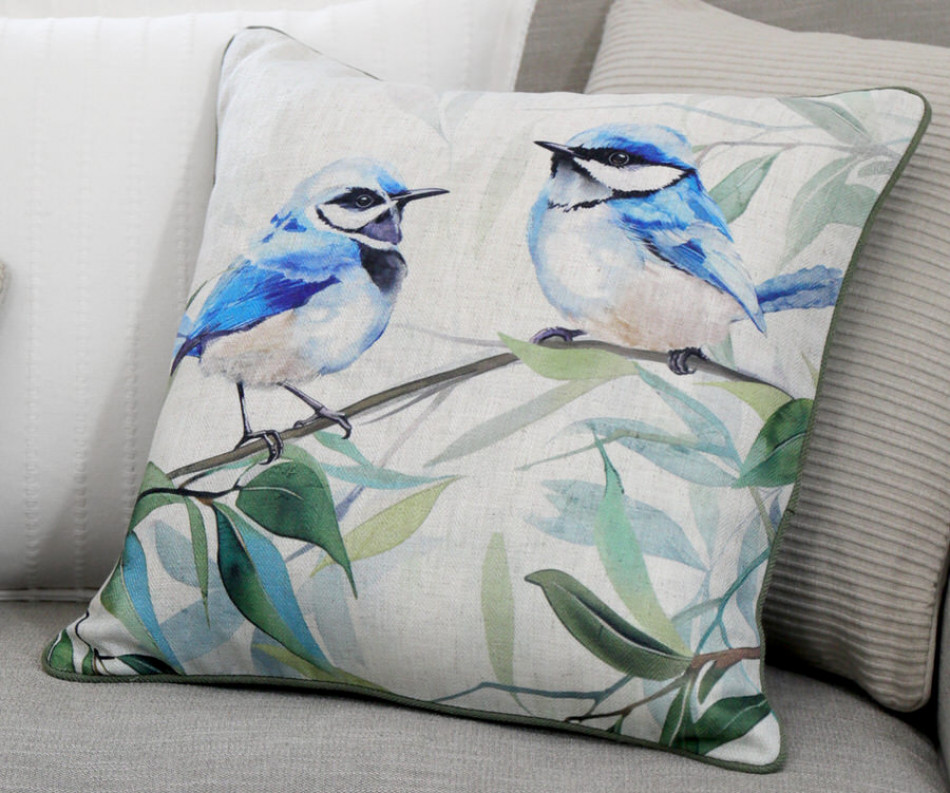 Woodland Blue Fairy Wrens Cushion