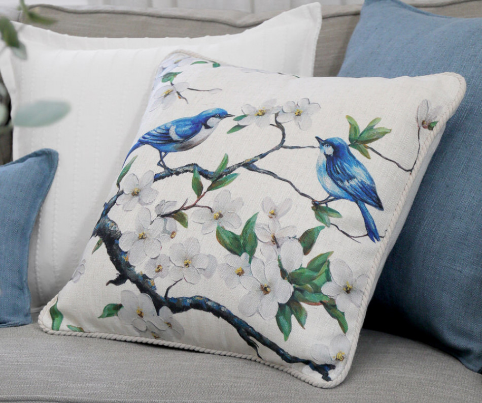 Eliza Blossom Blue Wrens Cushion