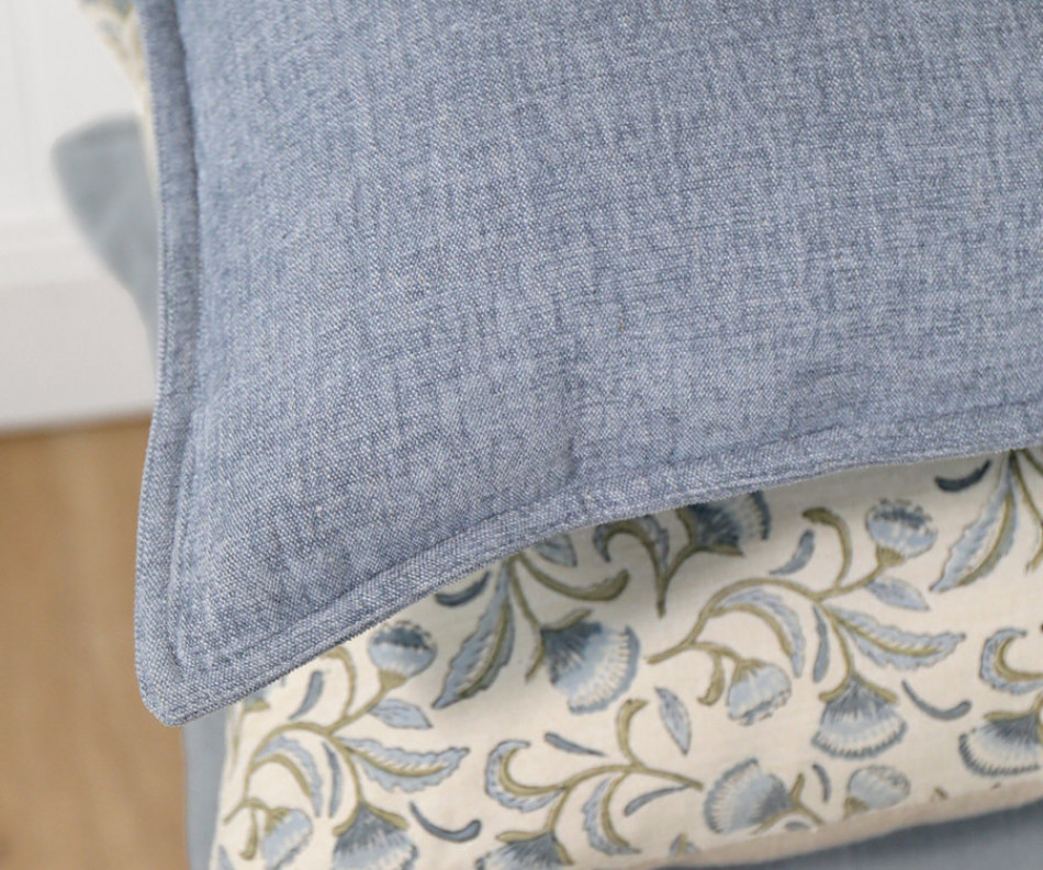 Hudson Chambray Cushion - Denim Blue