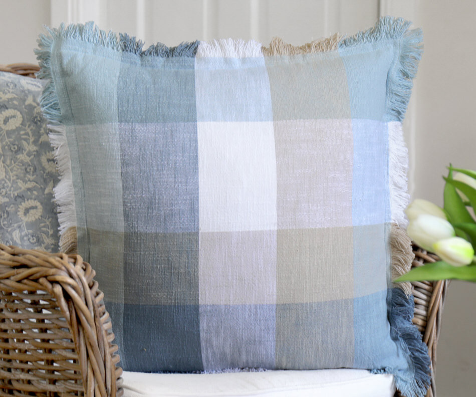 Aubrey Blue Country Check Cushion