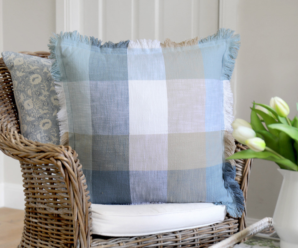 Aubrey Blue Country Check Cushion