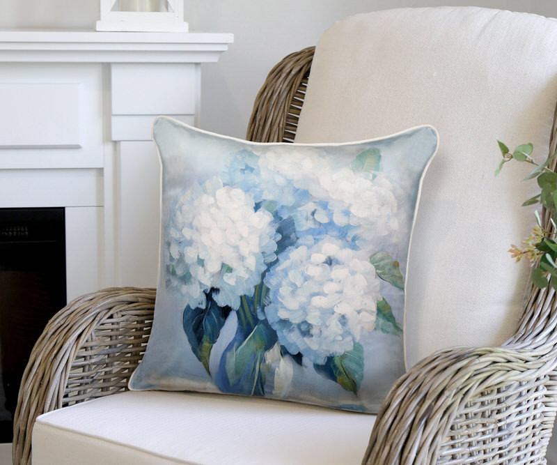 Melody Blue Hydrangeas Velvet Cushion