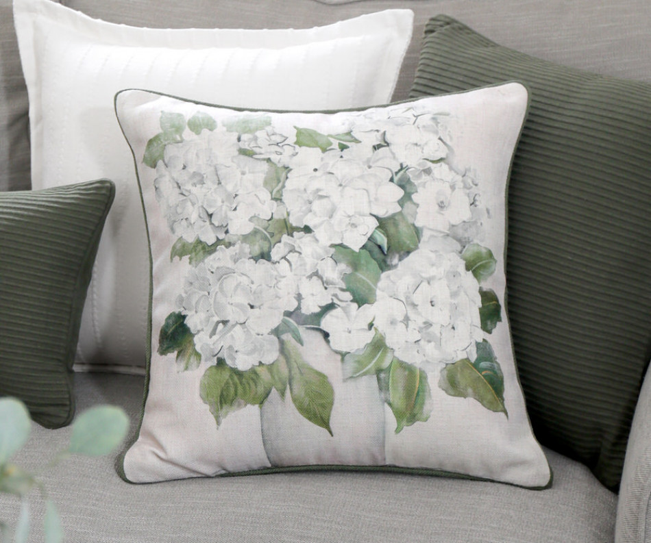 Audrey White Hydrangeas Cushion