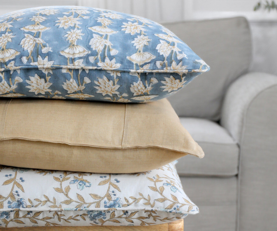 Saffira Blooms Blue Linen Cushion