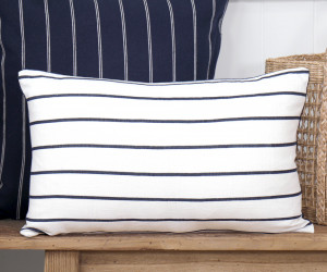 Oscar Navy Stripe White Cushion