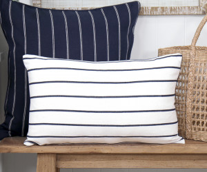 Oscar Navy Stripe White Cushion