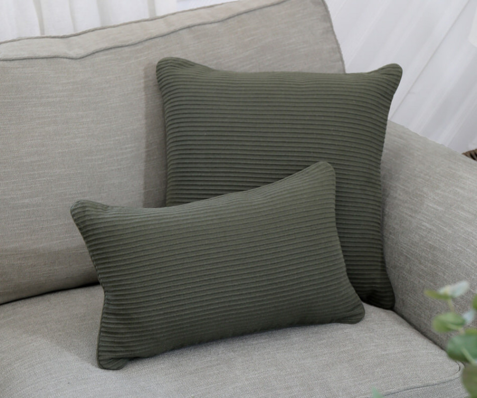 Olive Green Linden Ribbed Cushion 50cm