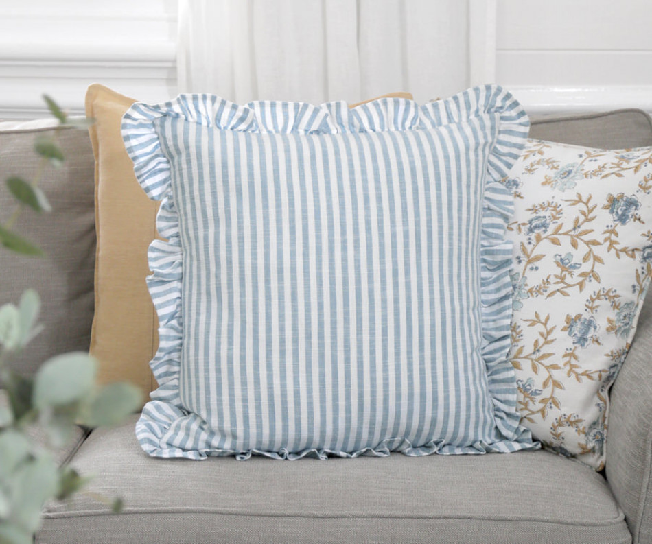 Isola Blue & White Ruffle Cushion