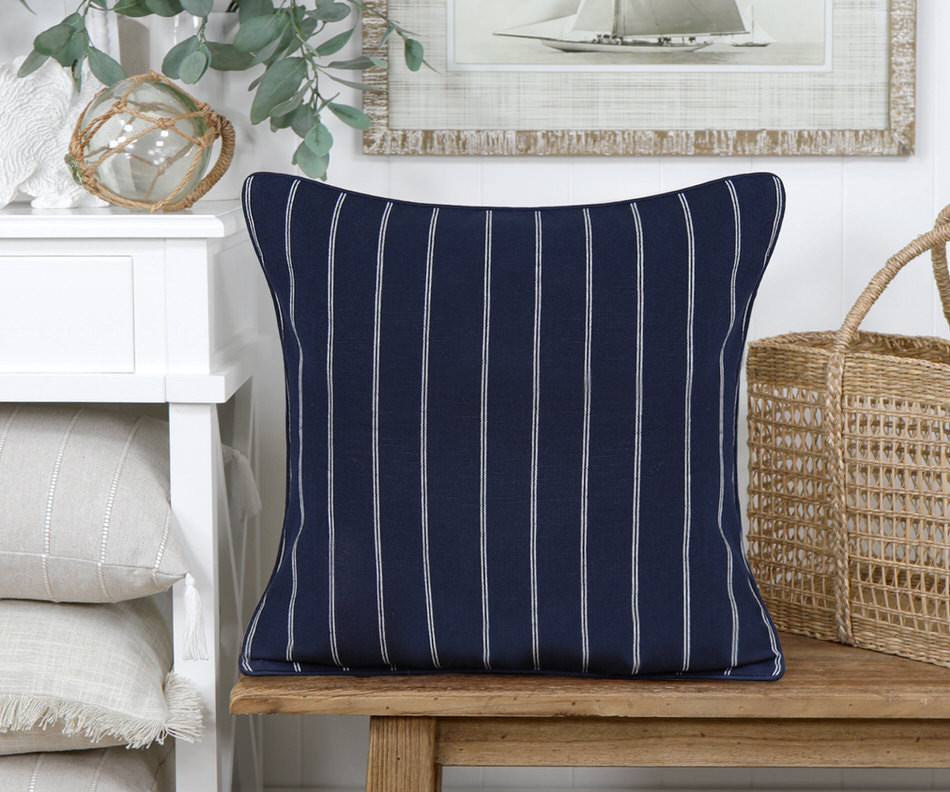 St Malo Navy Pinstripe Cushion 50cm