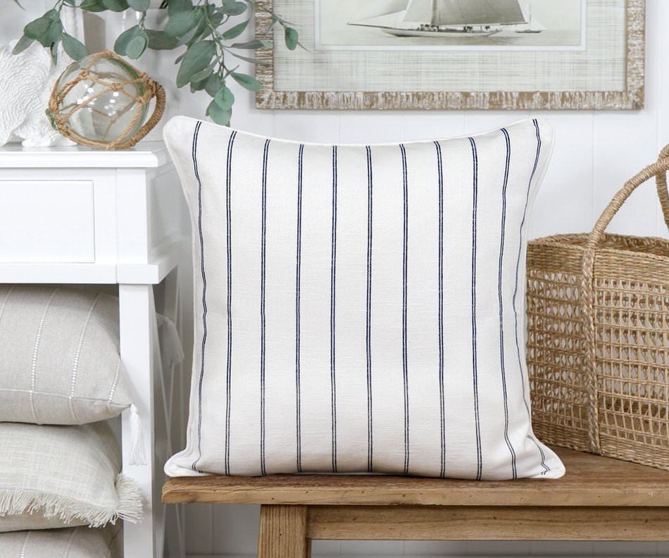 St Malo White Pinstripe Cushion 50cm