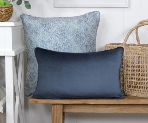 Petrol Blue Velvet Cushion - Lumbar