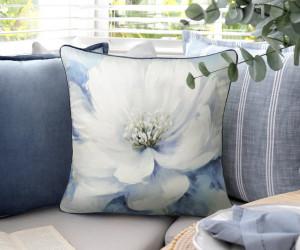 Amalia Blue & White Peony Velvet Cushion