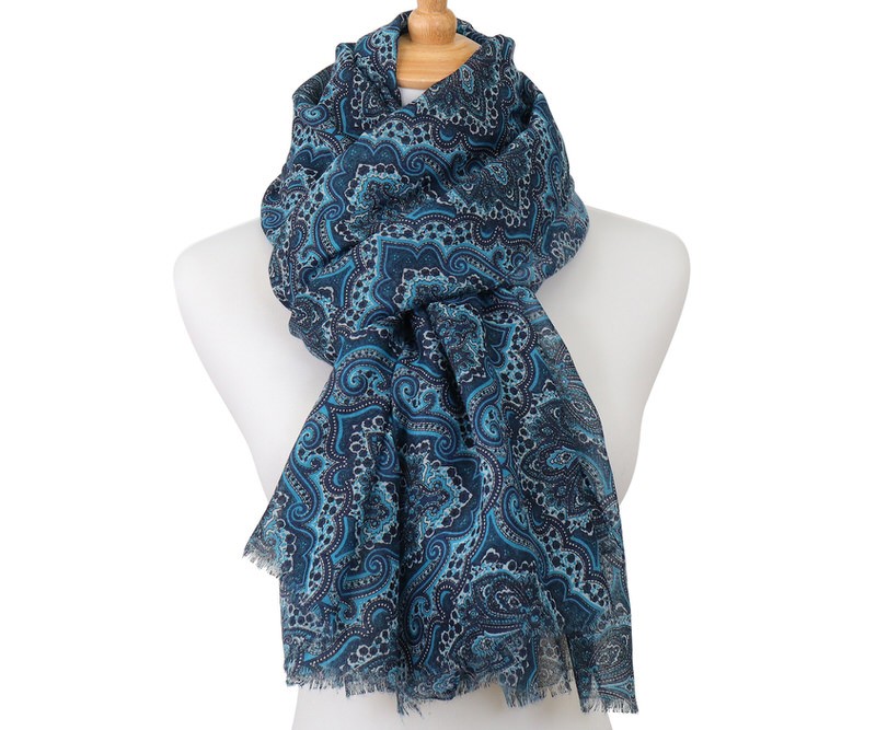 Cara Navy & Teal Paisley Scarf