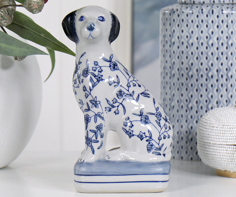 Delft Blue & White Ceramic Dog