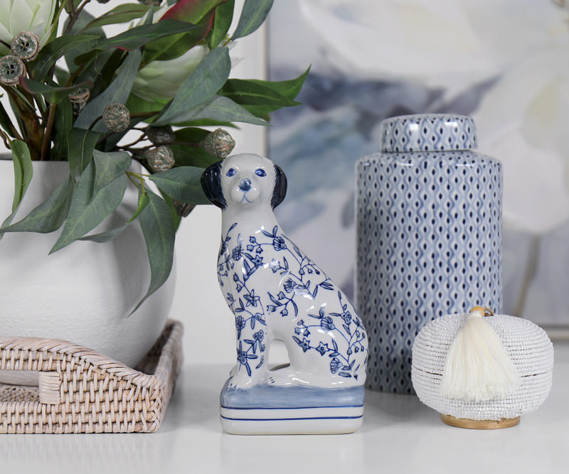 Delft Blue & White Ceramic Dog