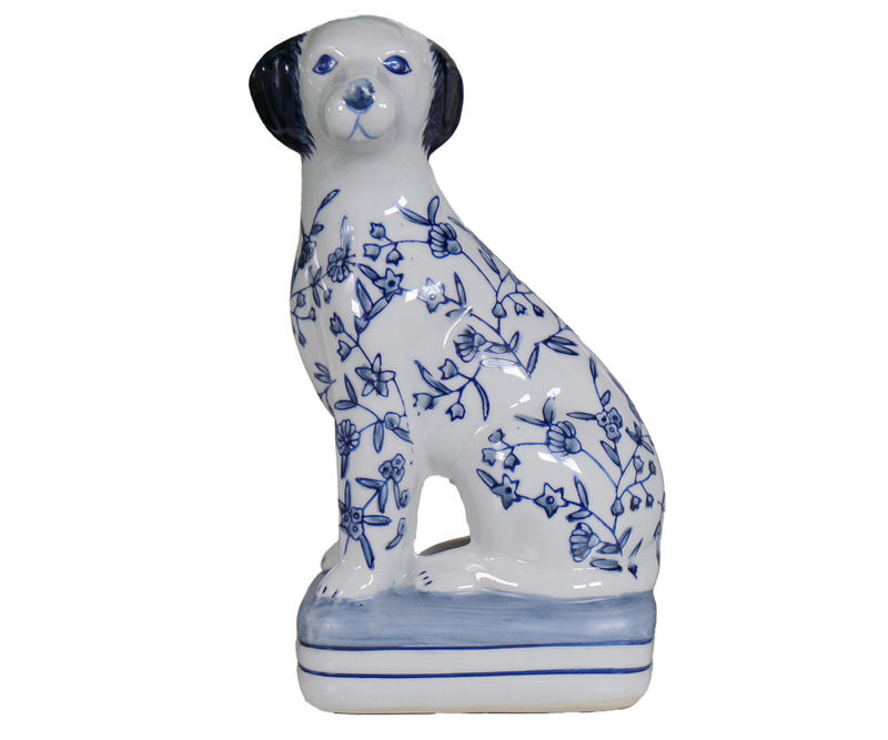 Delft Blue & White Ceramic Dog