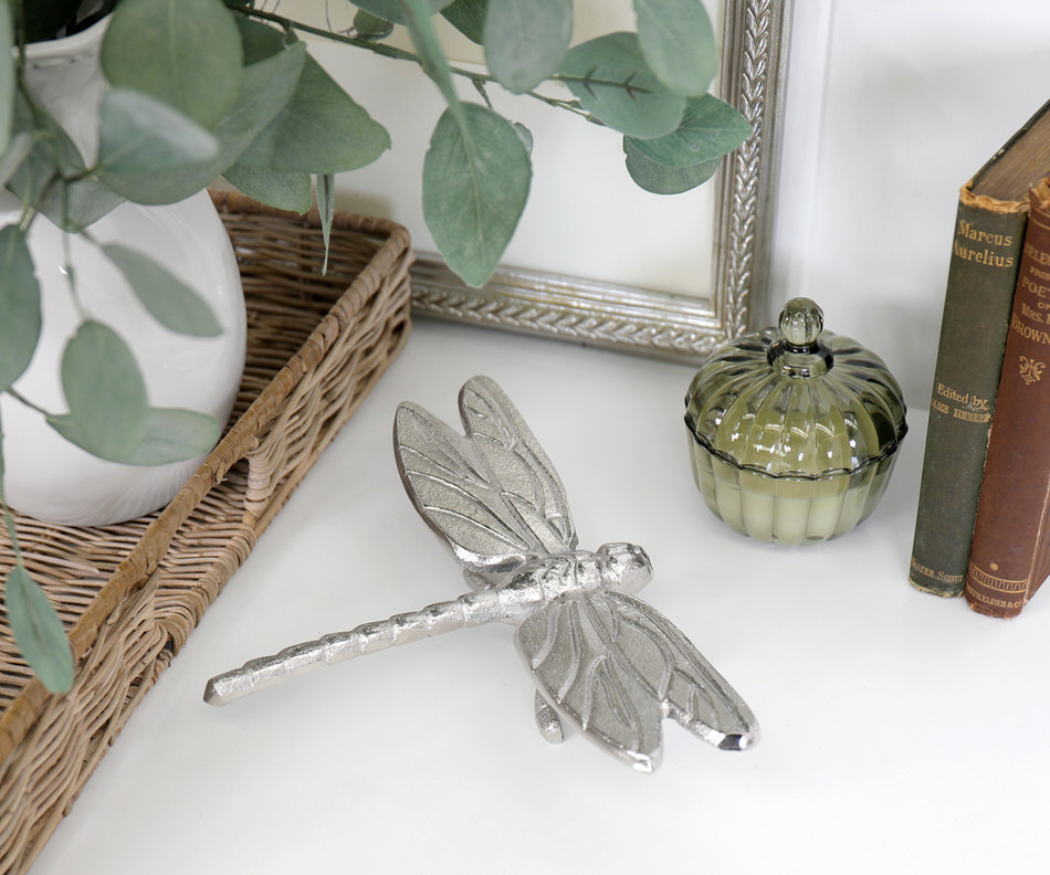 Large Wanderer Silver Dragonfly Sculture