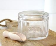 Glass Salt Pot With Wooden Scoop