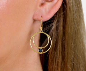 Harmony Gold Hoop Earrings - Lapis Blue Gem