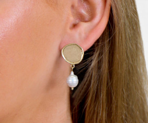 Gold Antique Coin & Pearl Drop Earrings