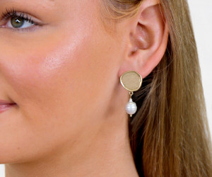 Gold Antique Coin & Pearl Drop Earrings