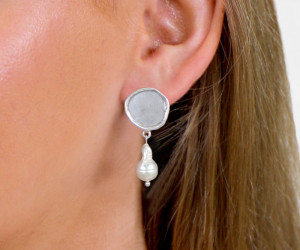 Silver Antique Coin & Pearl Drop Earrings