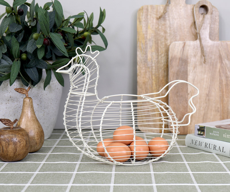 Croft Wire Egg Basket - Cream Chicken Basket