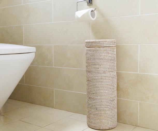 white wicker toilet roll holder