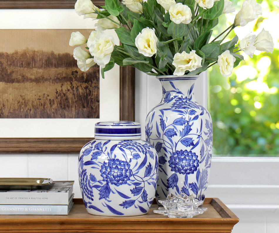 Cortesia Blue & White Floral Ginger Jar