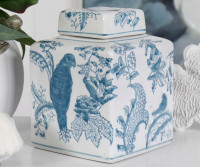 Square Montclair Parrots Aqua Ginger Jar