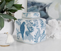 Square Montclair Parrots Aqua Ginger Jar