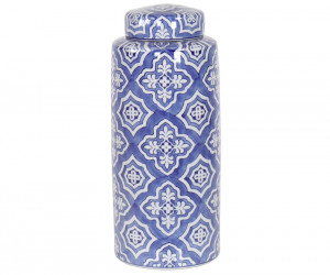 Tall Maronti Blue Quatrefoil Ginger Jar