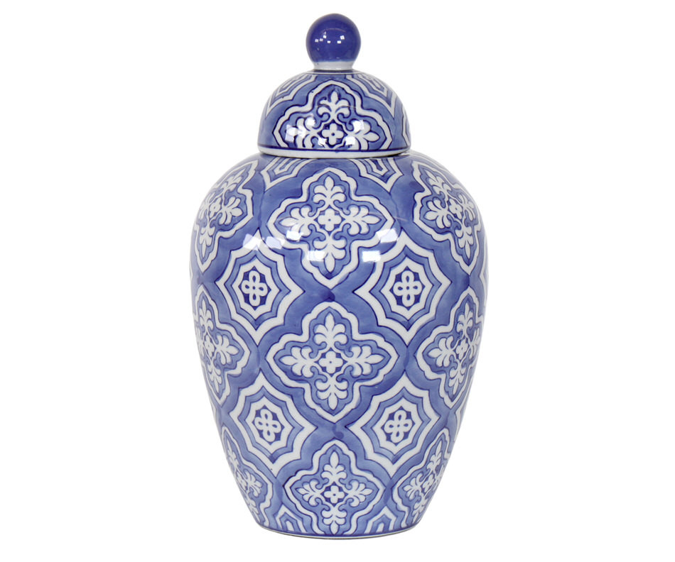 Tapered Maronti Blue Quatrefoil Ginger Jar