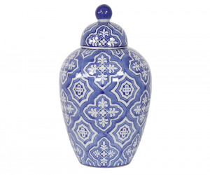 Tapered Maronti Blue Quatrefoil Ginger Jar