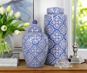 Tapered Maronti Blue Quatrefoil Ginger Jar