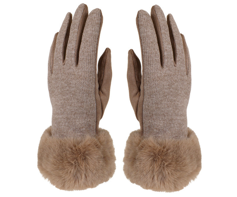 Ascot Fur Trim Winter Gloves - Coffee