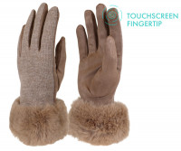 Ascot Fur Trim Winter Gloves - Coffee