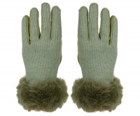 Ascot Fur Trim Winter Gloves - Green