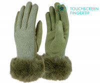 Ascot Fur Trim Winter Gloves - Green
