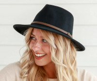 Petra Crushable Black Wool Fedora Hat
