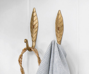 Brass Leaf Wall Hook Vintage Style 8cm