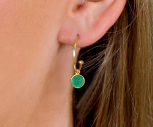 Melanie Gold Hoop Earrings - Green Onyx Drop